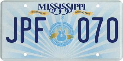 MS license plate JPF070
