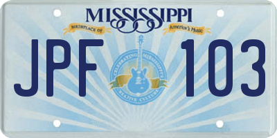 MS license plate JPF103