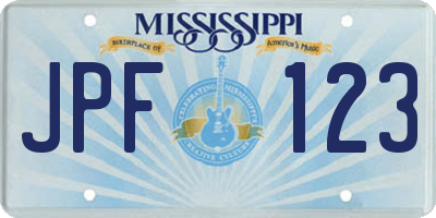 MS license plate JPF123