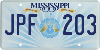 MS license plate JPF203