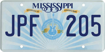 MS license plate JPF205