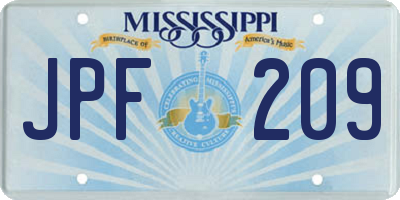 MS license plate JPF209