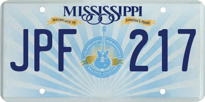 MS license plate JPF217