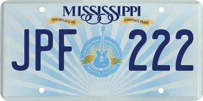 MS license plate JPF222