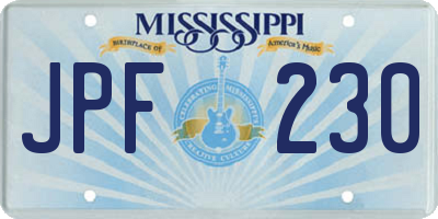 MS license plate JPF230