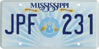 MS license plate JPF231