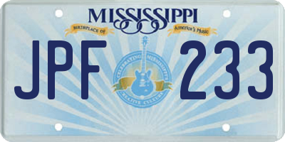MS license plate JPF233
