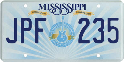 MS license plate JPF235