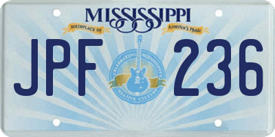 MS license plate JPF236