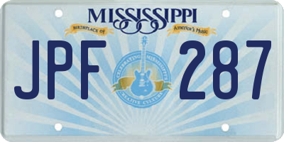 MS license plate JPF287