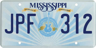 MS license plate JPF312