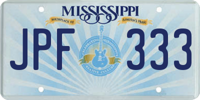 MS license plate JPF333
