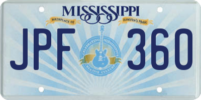 MS license plate JPF360