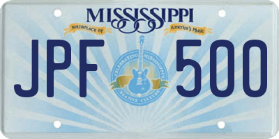 MS license plate JPF500