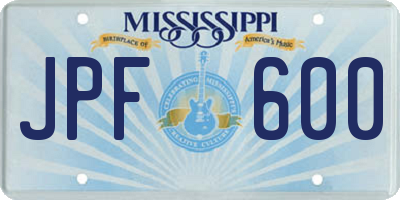 MS license plate JPF600