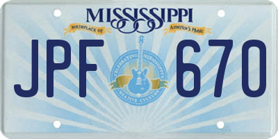 MS license plate JPF670