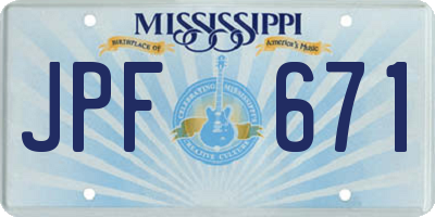 MS license plate JPF671