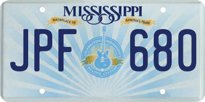 MS license plate JPF680