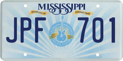 MS license plate JPF701