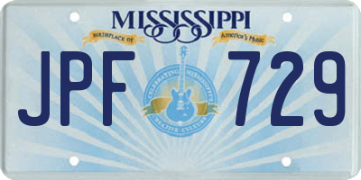 MS license plate JPF729
