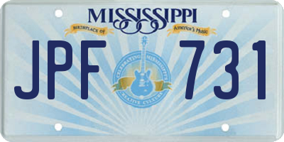 MS license plate JPF731