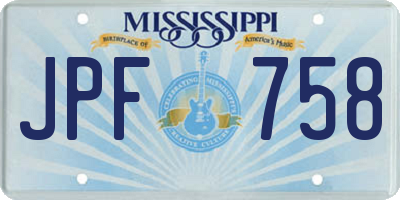 MS license plate JPF758