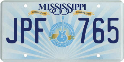 MS license plate JPF765