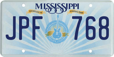 MS license plate JPF768