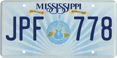 MS license plate JPF778