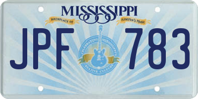 MS license plate JPF783