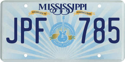 MS license plate JPF785