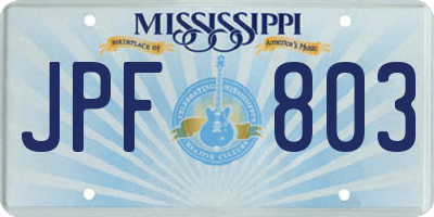 MS license plate JPF803