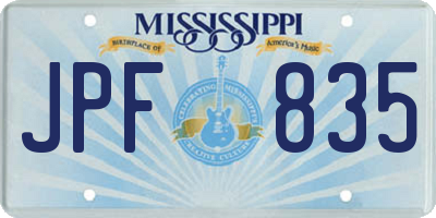MS license plate JPF835