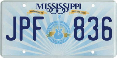 MS license plate JPF836