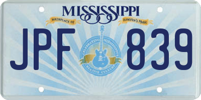 MS license plate JPF839