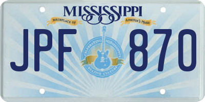 MS license plate JPF870
