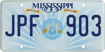 MS license plate JPF903