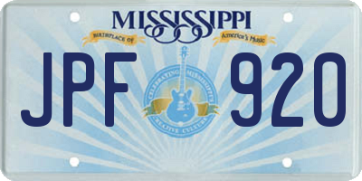 MS license plate JPF920