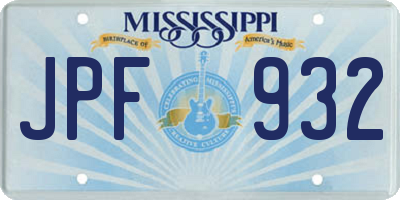 MS license plate JPF932