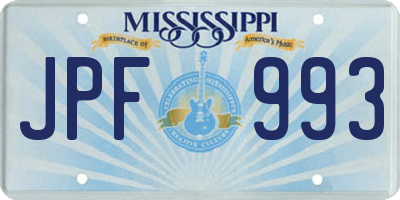 MS license plate JPF993