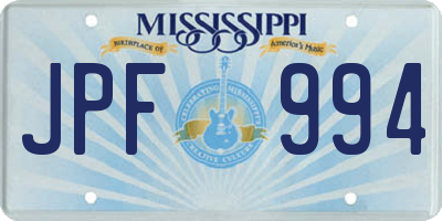 MS license plate JPF994