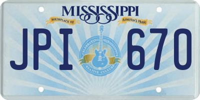 MS license plate JPI670