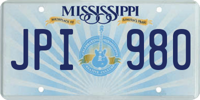 MS license plate JPI980