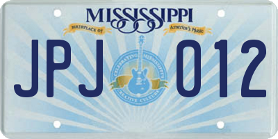 MS license plate JPJ012