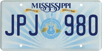 MS license plate JPJ980