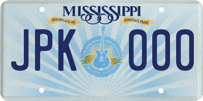 MS license plate JPK000