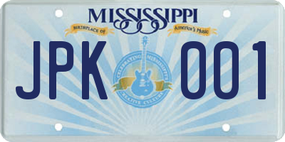 MS license plate JPK001
