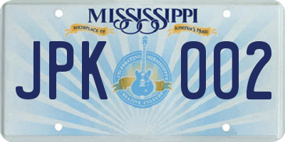 MS license plate JPK002