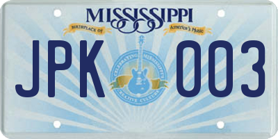 MS license plate JPK003