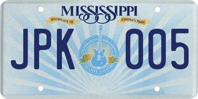 MS license plate JPK005
